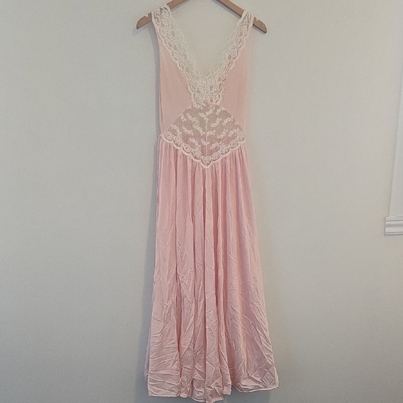 Vintage Other - Vintage Soft Pink Lace Trim Maxi Slip Dress
